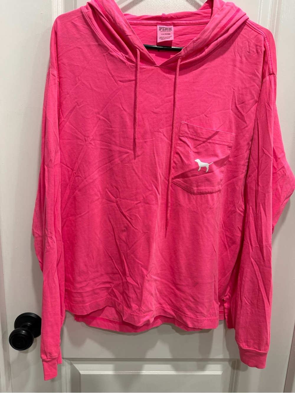 PINK Hot Pink Hooded Long Sleeve Tee with Pocket